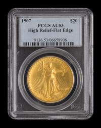 A United States 1907 Saint-Gaudens: High Relief-Flat Edge $20 Gold Coin