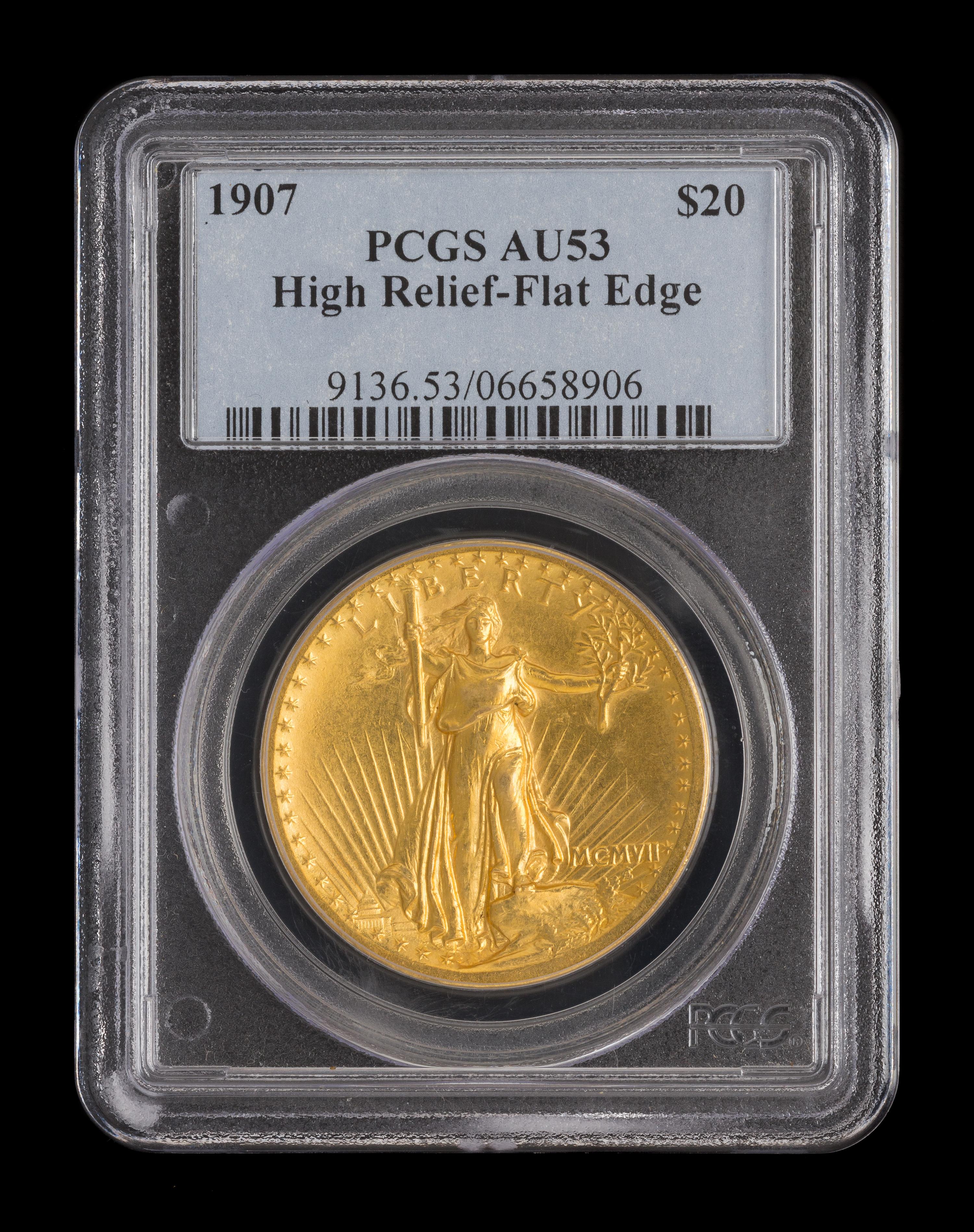 A United States 1907 Saint-Gaudens: High Relief-Flat Edge $20 Gold Coin