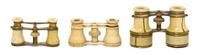 Three Pairs of Ivory and Ivory Veneered Opera Glasses, Width of widest 4 1/8 inches.