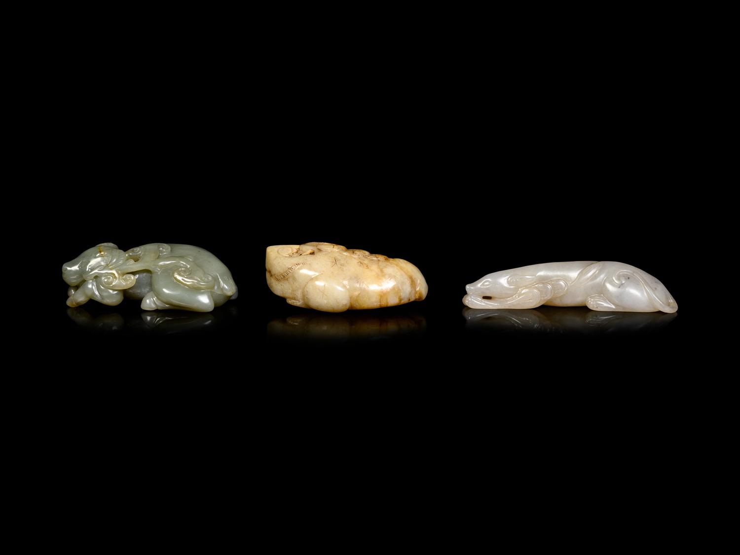 Three Chinese Celadon Jade Carvings of Animals