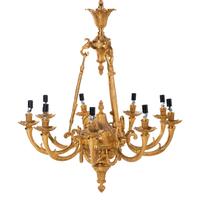 A Pair of Empire Style Gilt Bronze Nine-Light Chandeliers