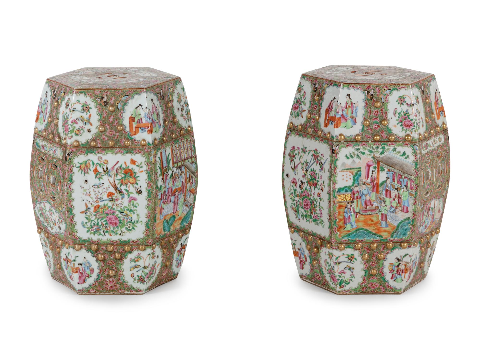A Pair of Chinese Export Famille Rose Porcelain Garden Stools
