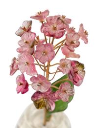 A Diamond Mounted Carved Rock Crystal, Nephrite, Tourmaline and 18-Karat Gold Cherry Blossom Flower Study