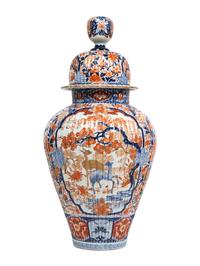 A Pair of Large Japanese Imari Porcelain Covered Jars