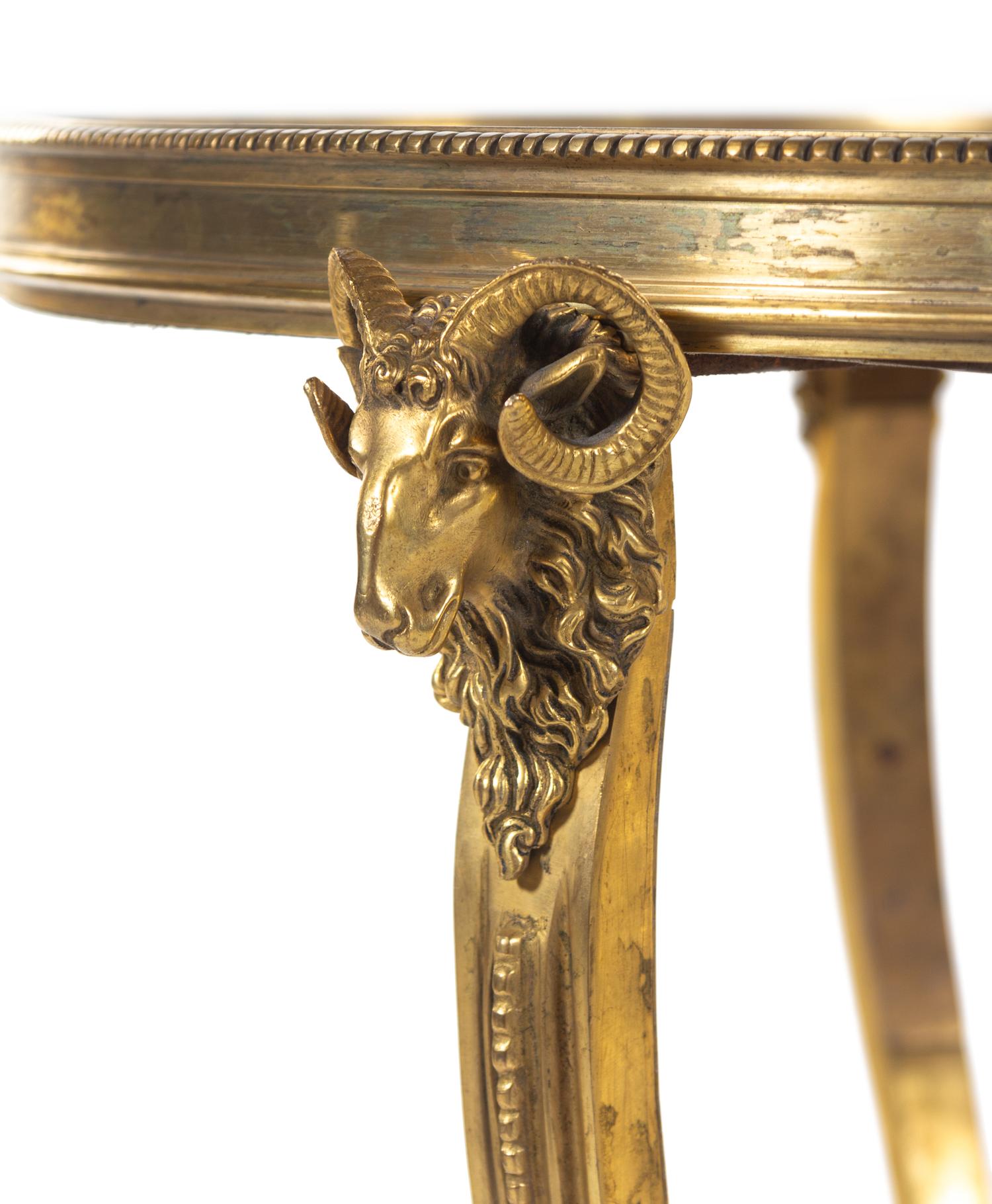 A Pair of Neoclassical Gilt Bronze Marble-Top Guéridons