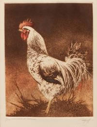 Two Copies, Dominique at Daybreak, editions 64/100 and 43/100; together with Brown Trout , edition 39/500, signed illegibly and Red Hen , edition 22/50, signed illegibly