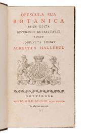 HALLER, Albrecht von (1708-1777). Opuscula sua Botanica. Prius Edita Recensuit Retractavit Auxit Coniuncta Edidit. Göttingen: J. Wilhelm Schmid, 1749.