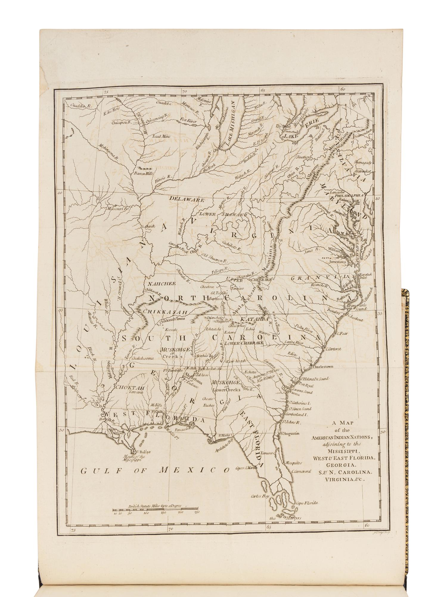 ADAIR, James (1709-1783). The History of the American Indians; Particularly Those Nations Adjoining to the Mississippi, East and West Florida, Georgia, South and North Carolina, and Virginia . London: Edward & Charles Dilly, 1775.