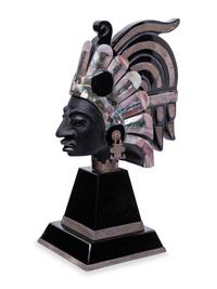 An Onyx and Mother-of-Pearl Bust of an Aztec Deity