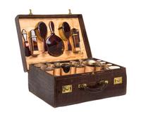 An English Alligator Dressing Case, ASPREY, RETAILED BY EDWARDS & SONS, LONDON, Height of case 7 3/4 x width 20 1/2 x depth 15 1/2 inch — ASPREY, RETAILED BY EDWARDS & SONS, LONDON,