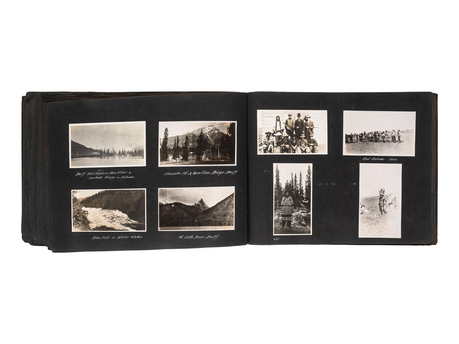 [NATIVE AMERICANS] -- [WESTERN AMERICANA & CANADA]. Album containing photographs of Native American subjects and scenic views of the Western United States and Canada. Ca 1910s.