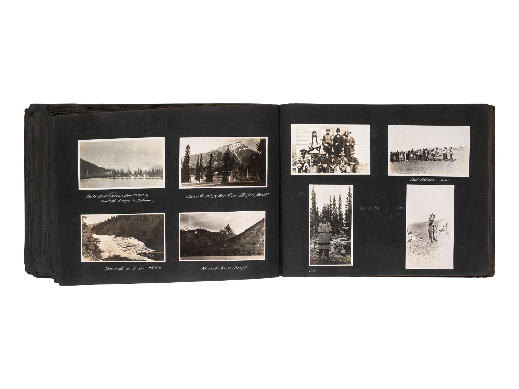 [NATIVE AMERICANS] -- [WESTERN AMERICANA & CANADA]. Album containing photographs of Native American subjects and scenic views of the Western United States and Canada. Ca 1910s.