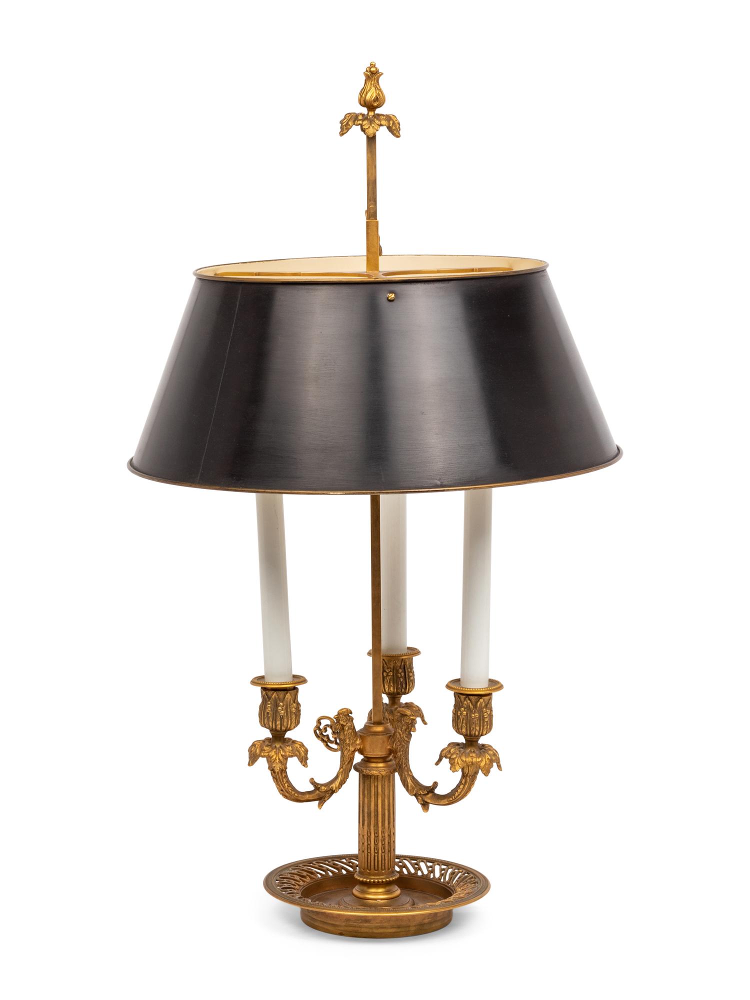A French Gilt Bronze Bouillotte Lamp with Tole Shade