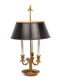A French Gilt Bronze Bouillotte Lamp with Tole Shade