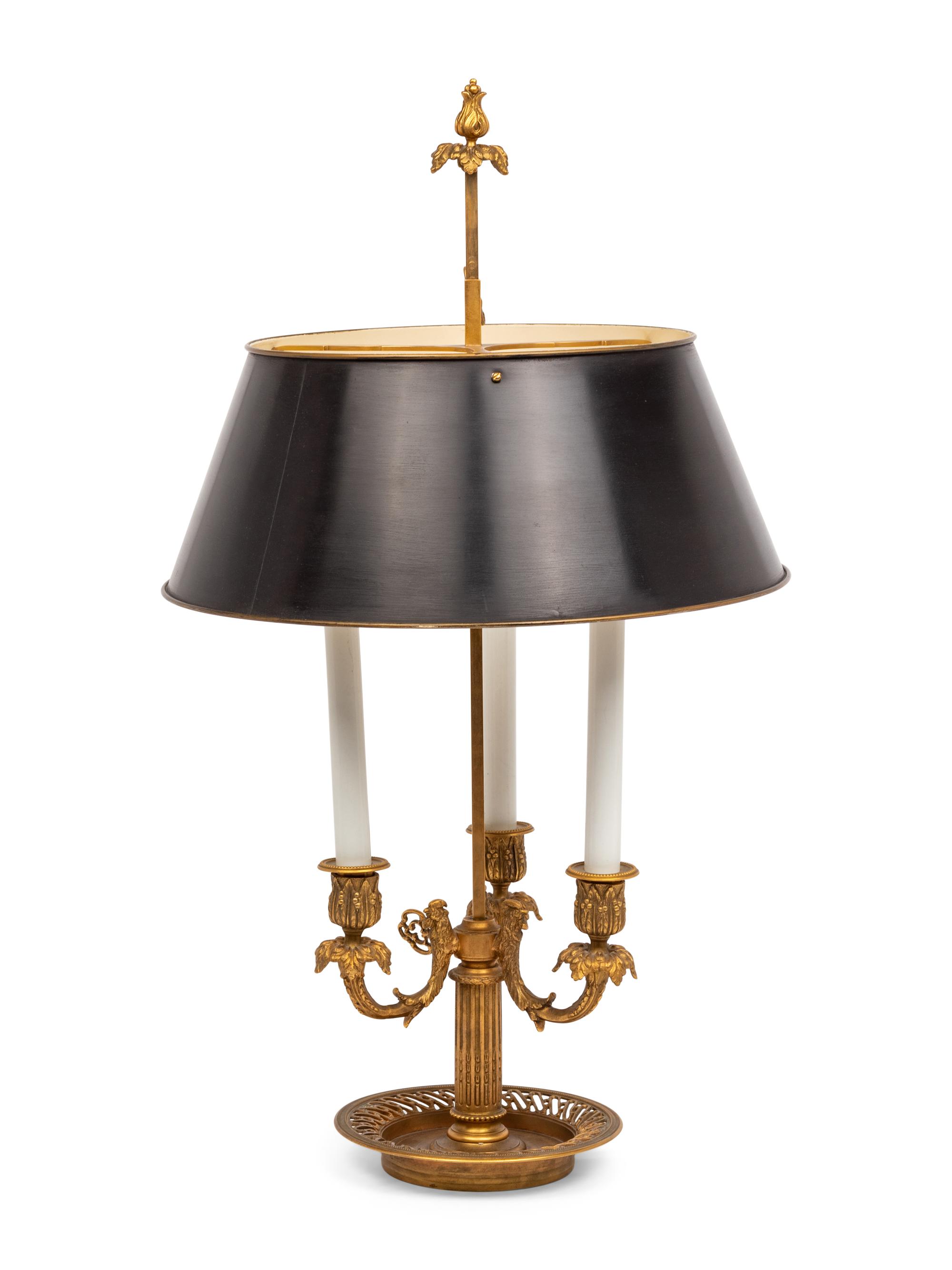 A French Gilt Bronze Bouillotte Lamp with Tole Shade
