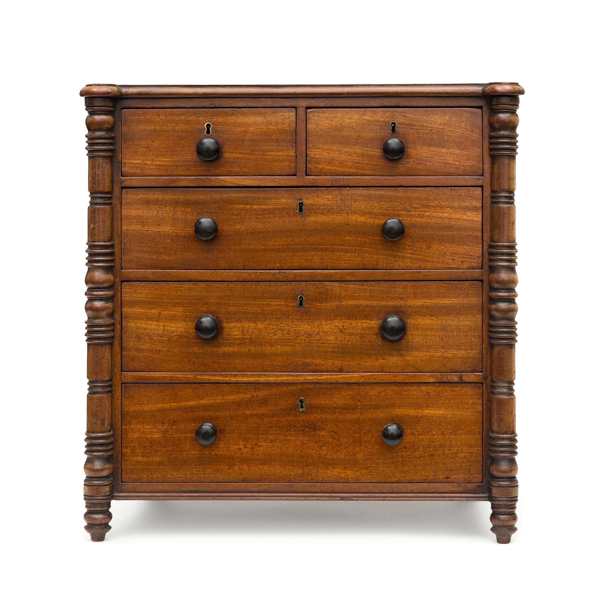 A Miniature American Classical Mahogany Five-Drawer Chest of Drawers