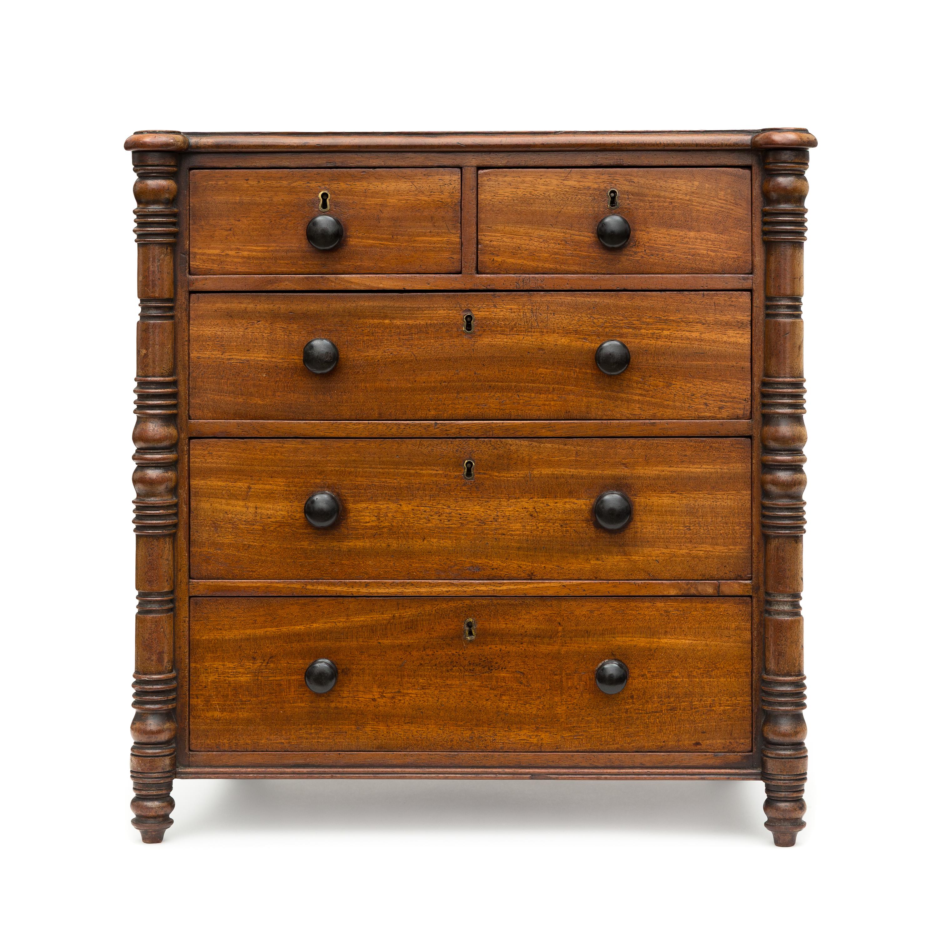 A Miniature American Classical Mahogany Five-Drawer Chest of Drawers