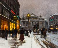 Edouard Leon Cortes, (French, 1882-1969), Avenue de l'Opera, neige, 1960