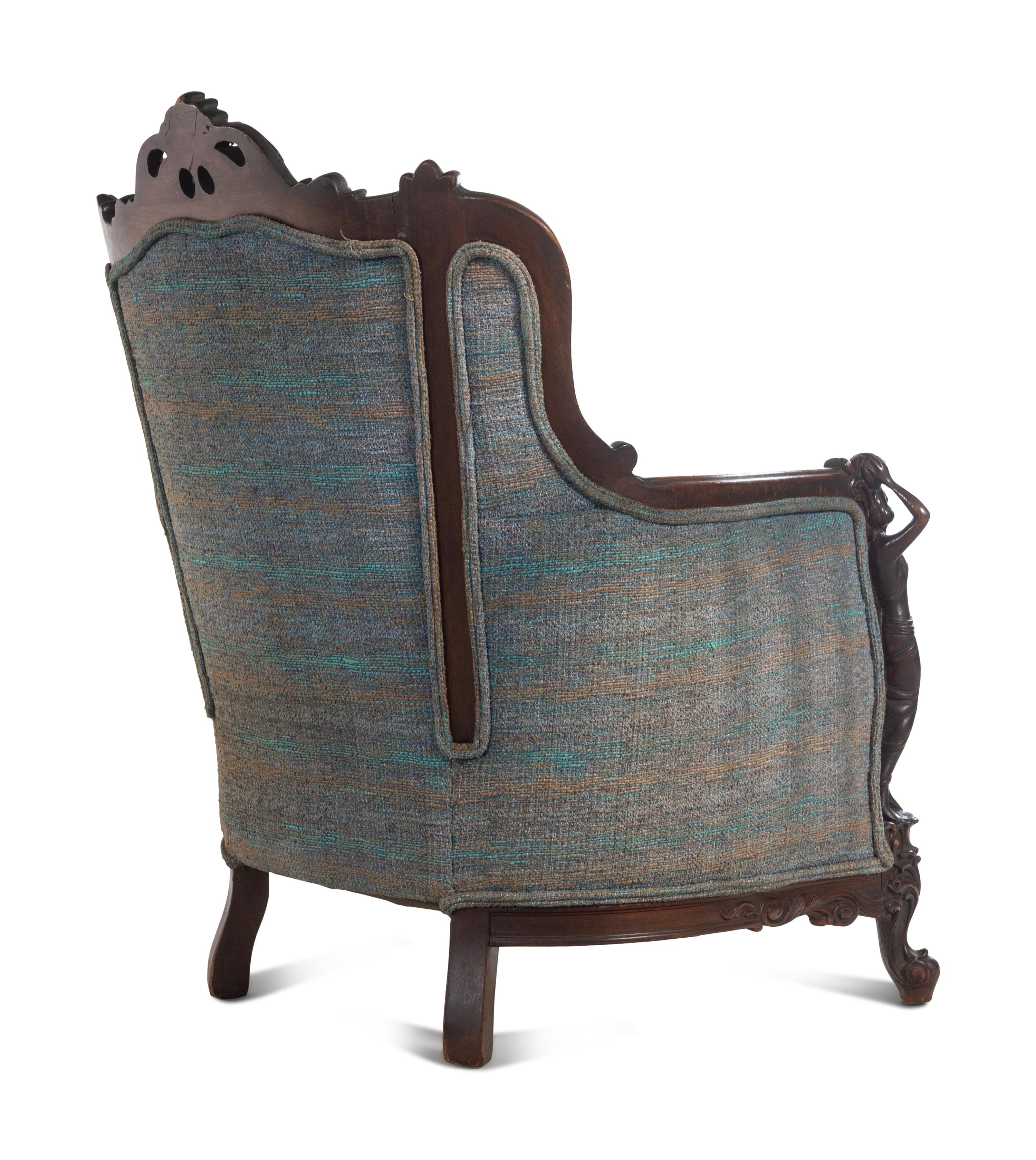 A Pair of Carved Walnut Armchairs in the Style of Karpen Bros.