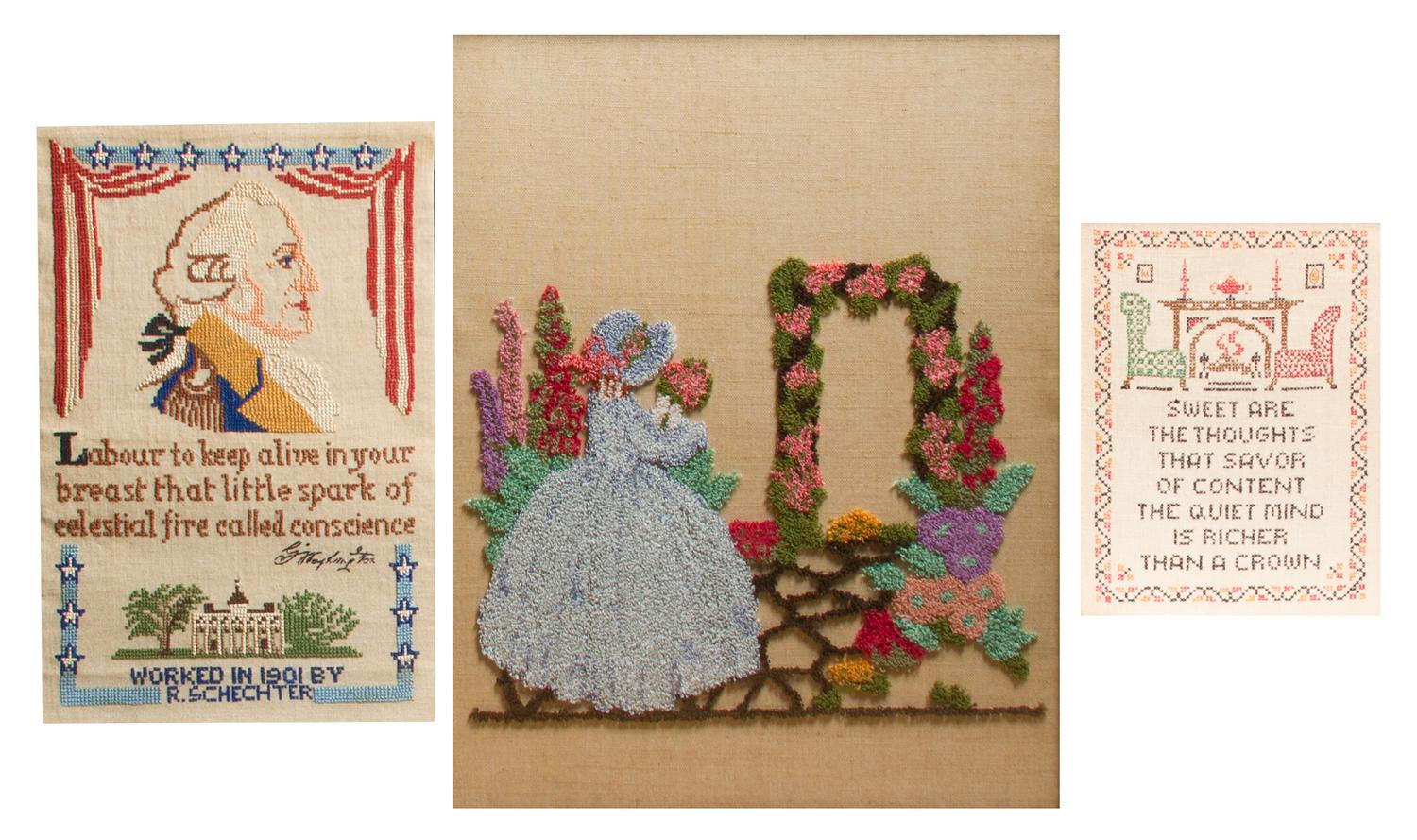 An American Needlework Sampler, Height of first overall 25 inches.