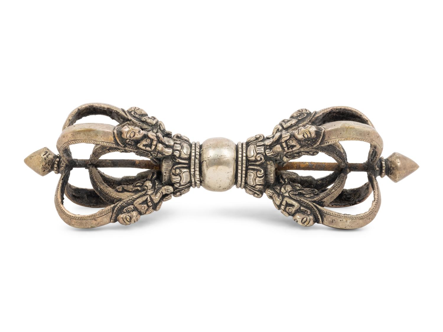 A Large Tibetan Silver Five-Pronged Vajra Dorje