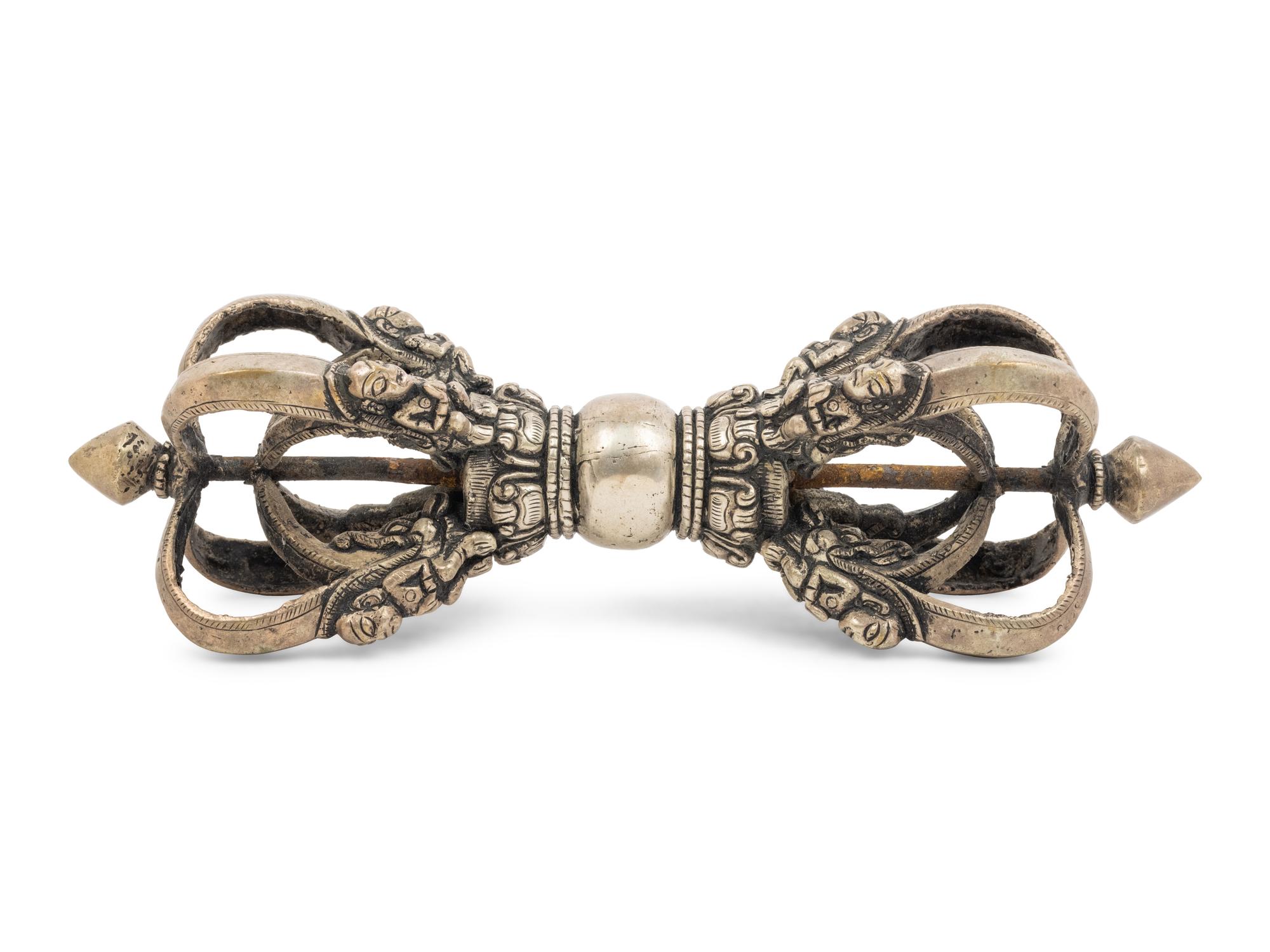 A Large Tibetan Silver Five-Pronged Vajra Dorje