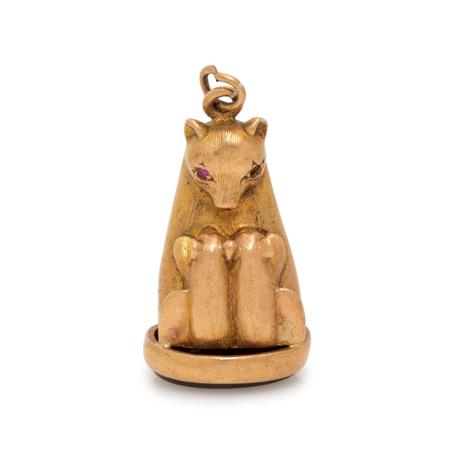 YELLOW GOLD AND HARDSTONE BEAR CHARM