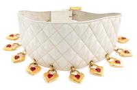 A Chanel White Quilted Belt, 30" x 4.25".