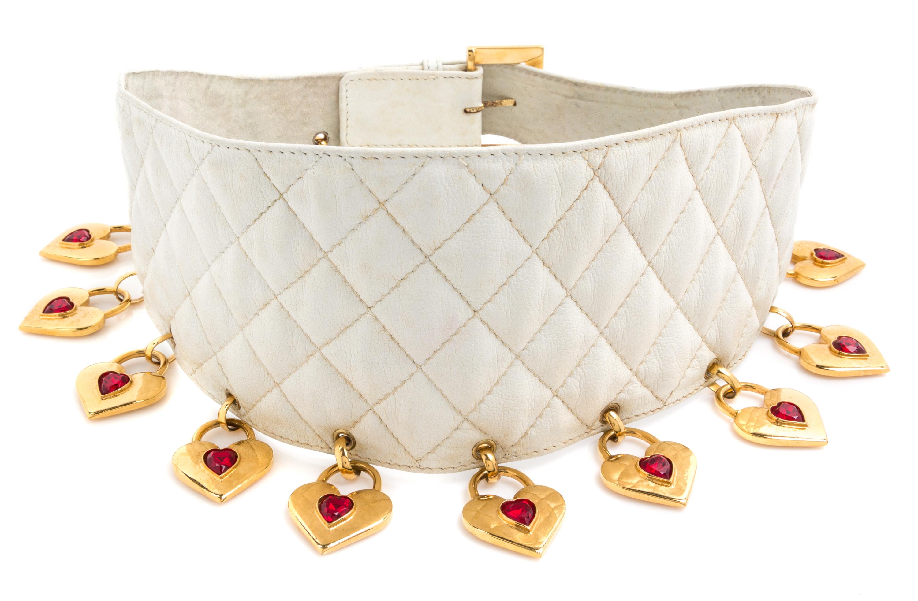 A Chanel White Quilted Belt, 30" x 4.25".