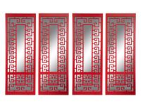 A Set of Four Red Lacquer Mirrored Wall Panels