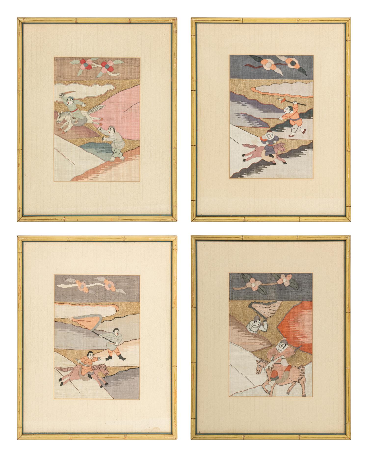 Four Chinese Kesi Woven Silk Panels