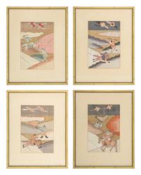 Four Chinese Kesi Woven Silk Panels