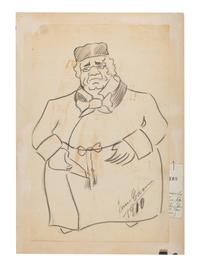 CARUSO, Enrico (1873-1921). Original drawing, full-length caricature of Antonio Pini-Corsi, in pencil, signed and dated lower right ("Enrico Caruso 1910").