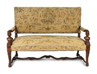 A Continental Baroque Style Walnut Bench with Needlepoint Upholstery — 19TH CENTURY