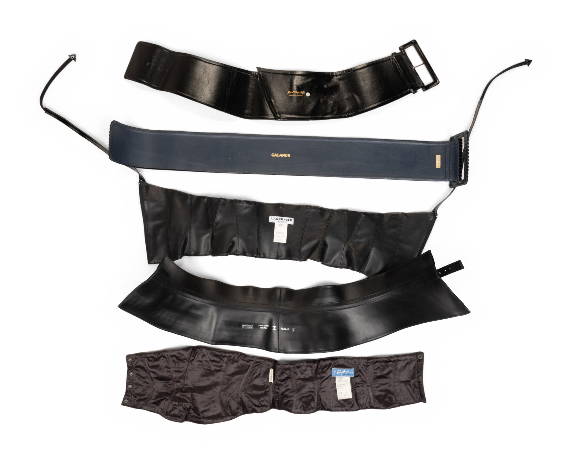Five Designer Belts: One Ferré, One Mugler, Two Lagerfeld, and One Galanos, 1970-90s