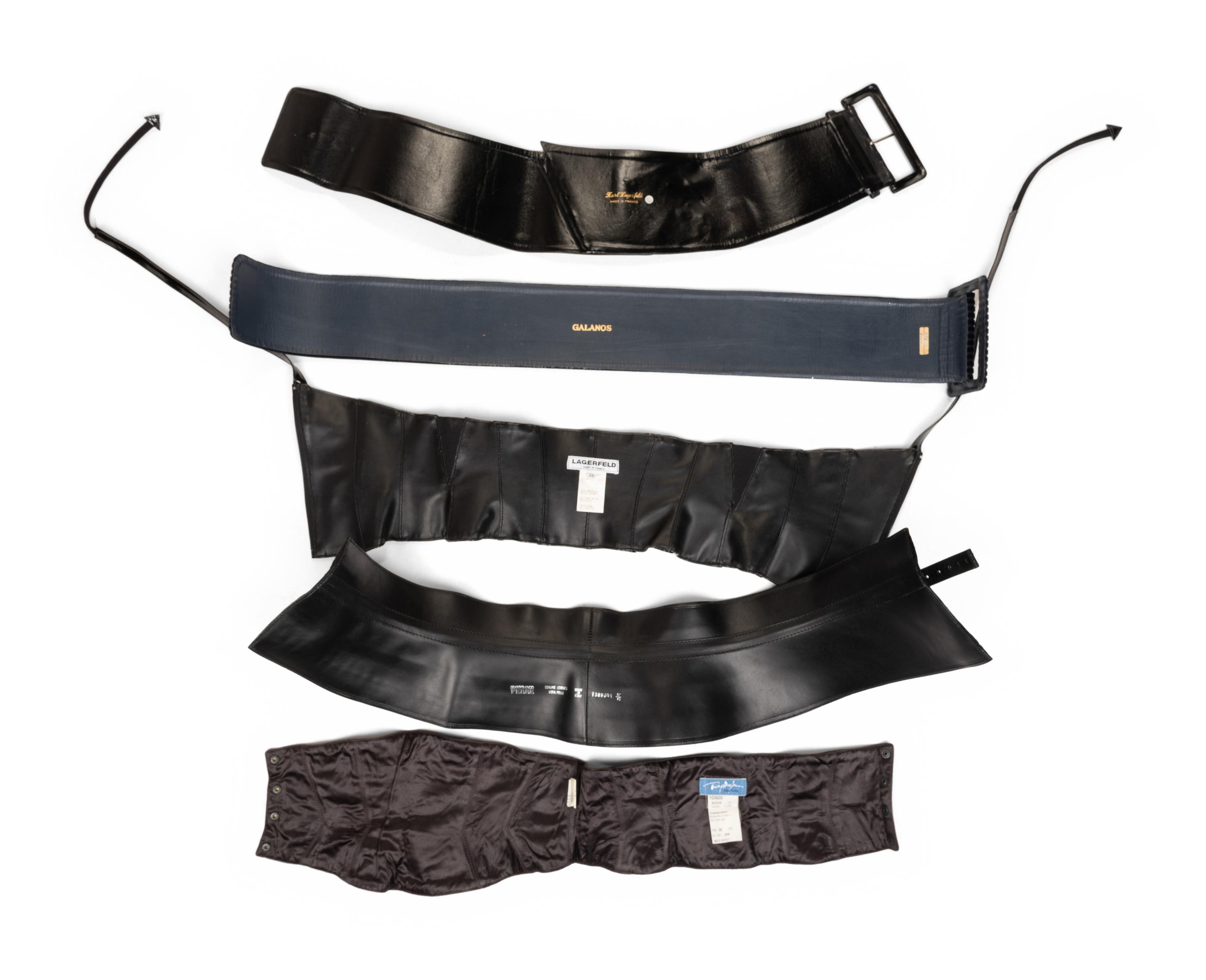 Five Designer Belts: One Ferré, One Mugler, Two Lagerfeld, and One Galanos, 1970-90s