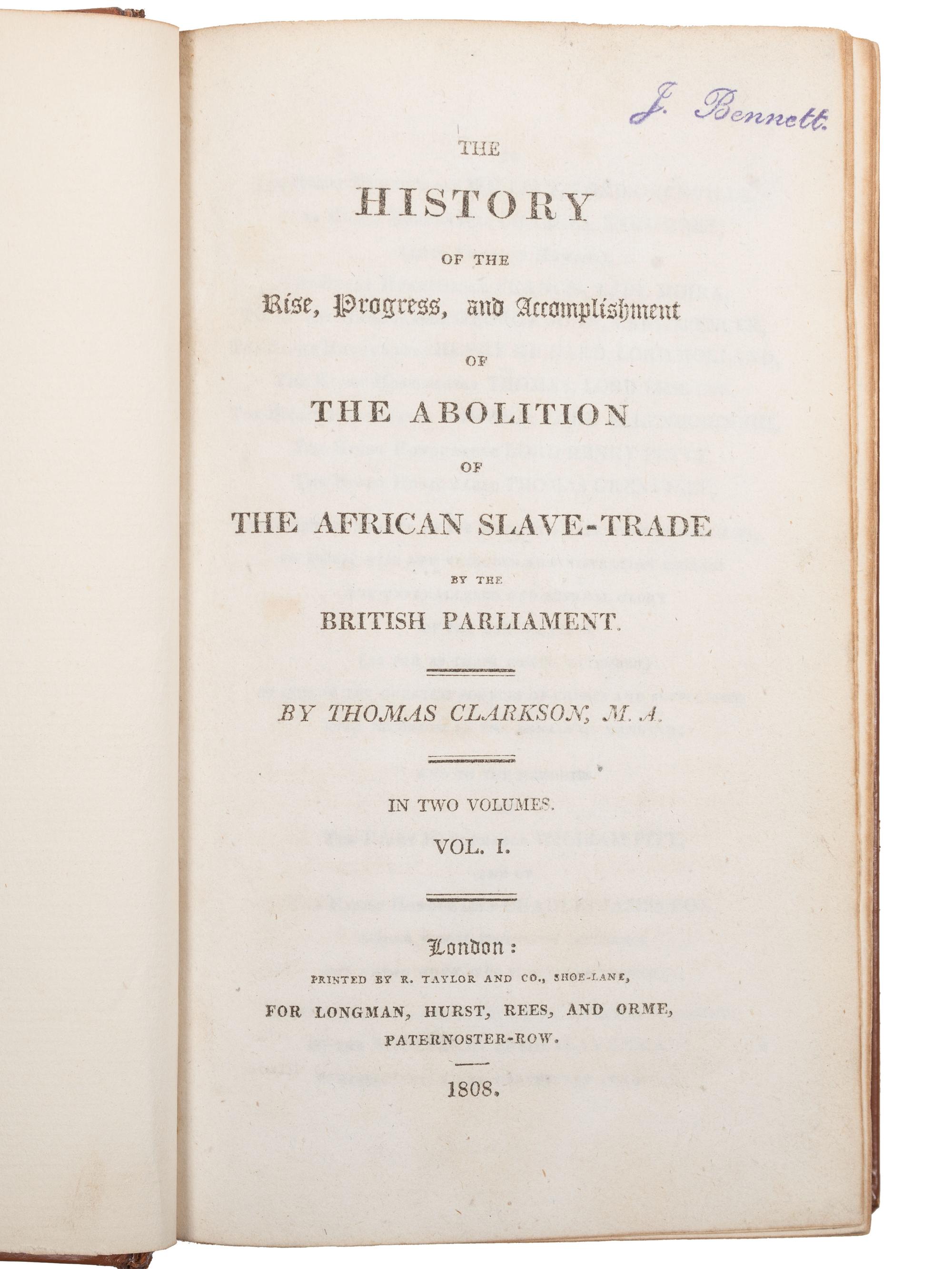 [SLAVERY & ABOLITION]. CLARKSON, Thomas (1760-1846).