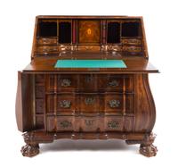 A Mahogany Bombe Bureau Height 24 x width 35 1/4 x depth 18 inches. — 20TH CENTURY