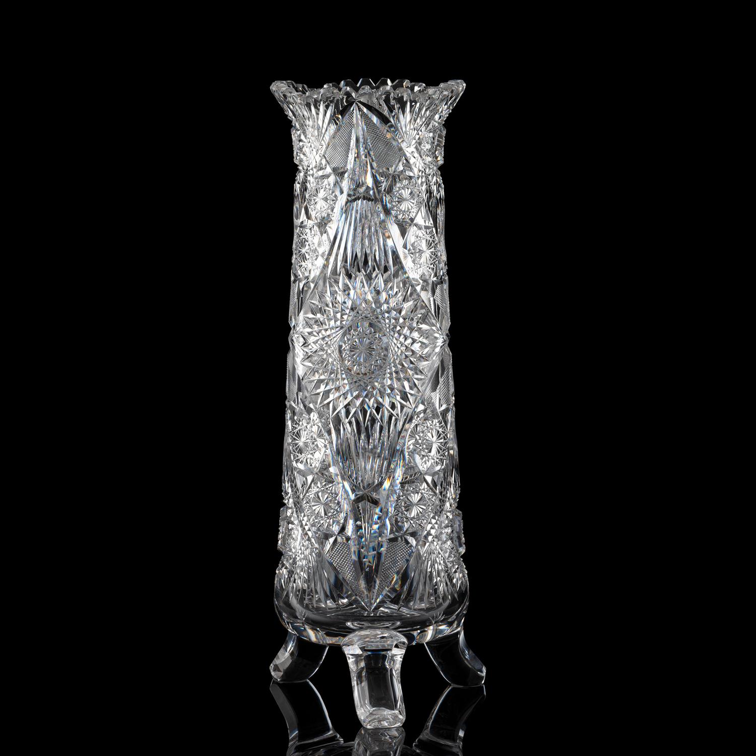 A Brilliant-Period Cut Glass Vase with Three Peg Feet