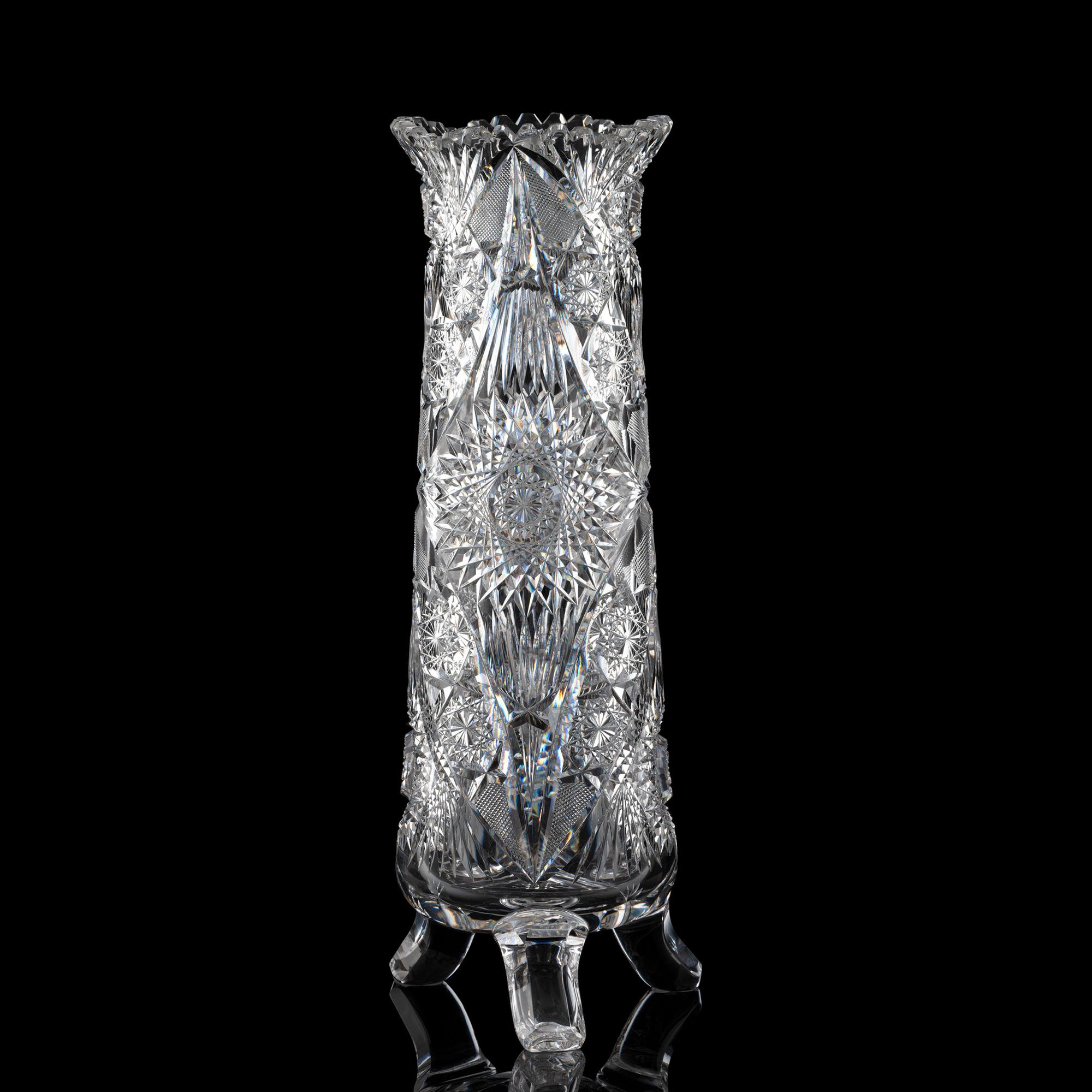 A Brilliant-Period Cut Glass Vase with Three Peg Feet