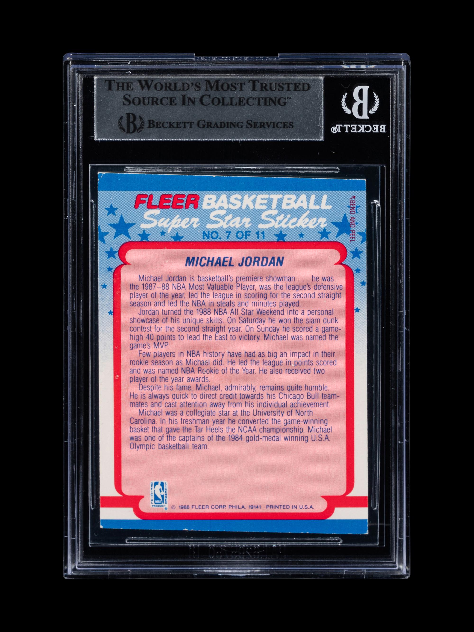 A Michael Jordan Signed Autograph 1988 Fleer Basketball Sticker No. 7 With Period Signature (Beckett Authentication Services BAS Certified)