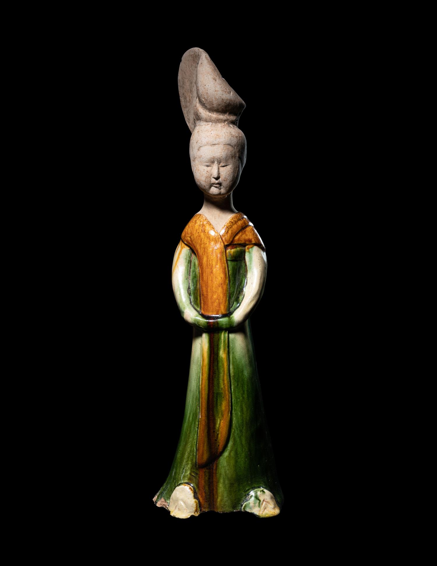 A Sancai Pottery Figure of a Standing Court Lady
