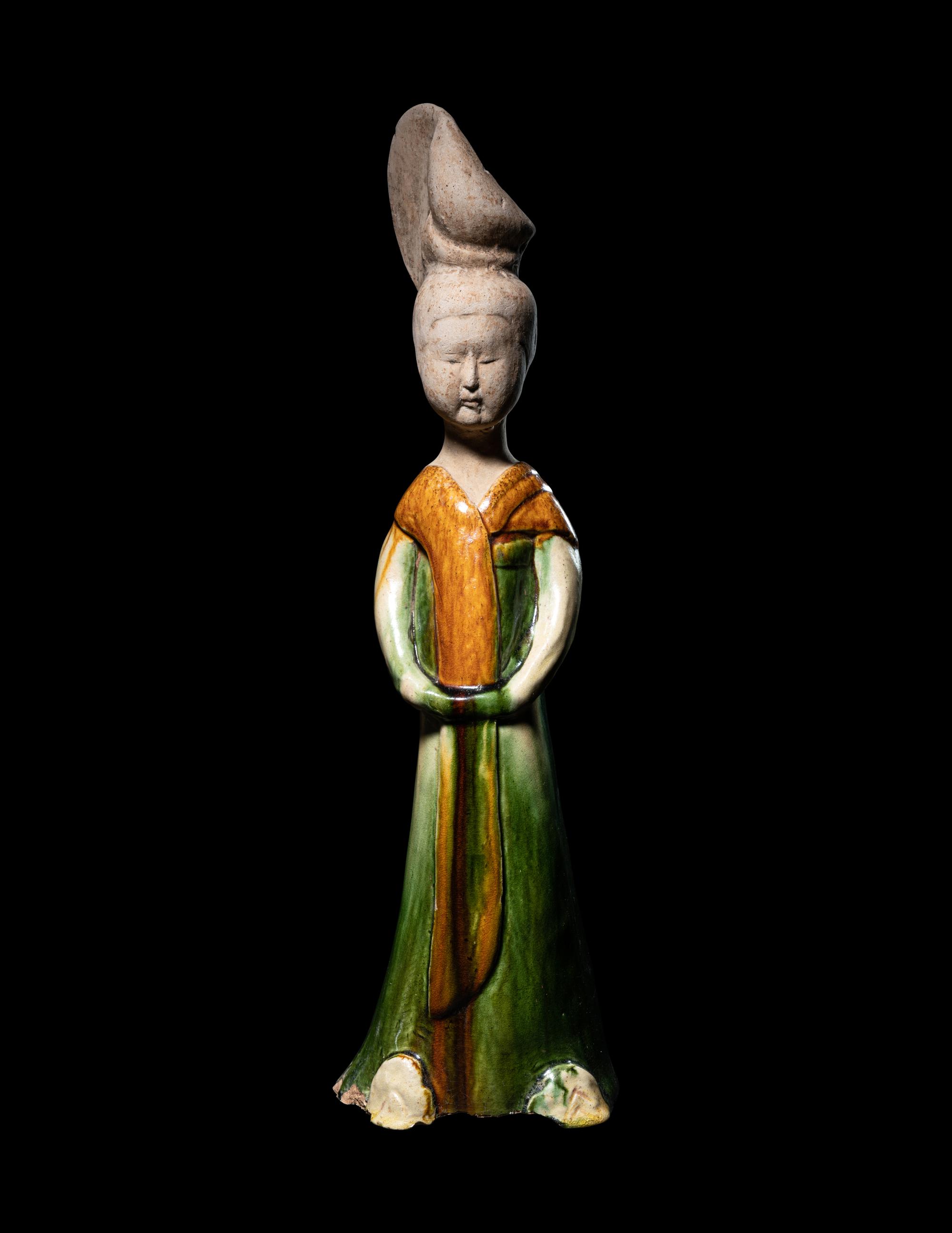 A Sancai Pottery Figure of a Standing Court Lady