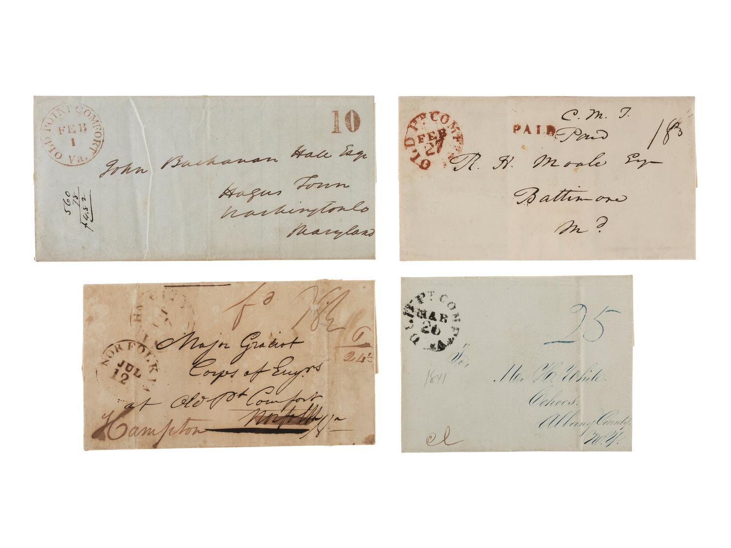 [VIRGINIA] -- [FORT MONROE]. A group of 4 stampless covers related to Fort Monroe, including its early construction.