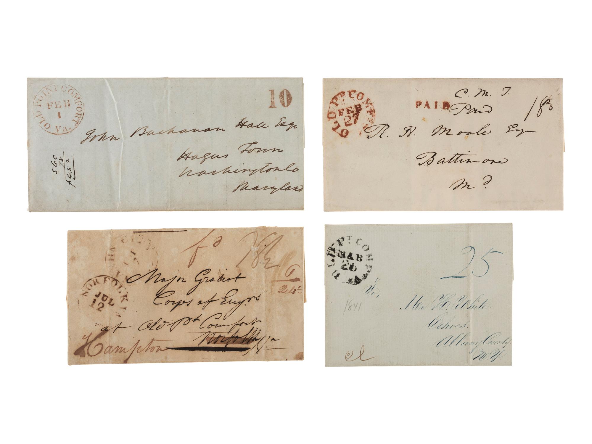 [VIRGINIA] -- [FORT MONROE]. A group of 4 stampless covers related to Fort Monroe, including its early construction.