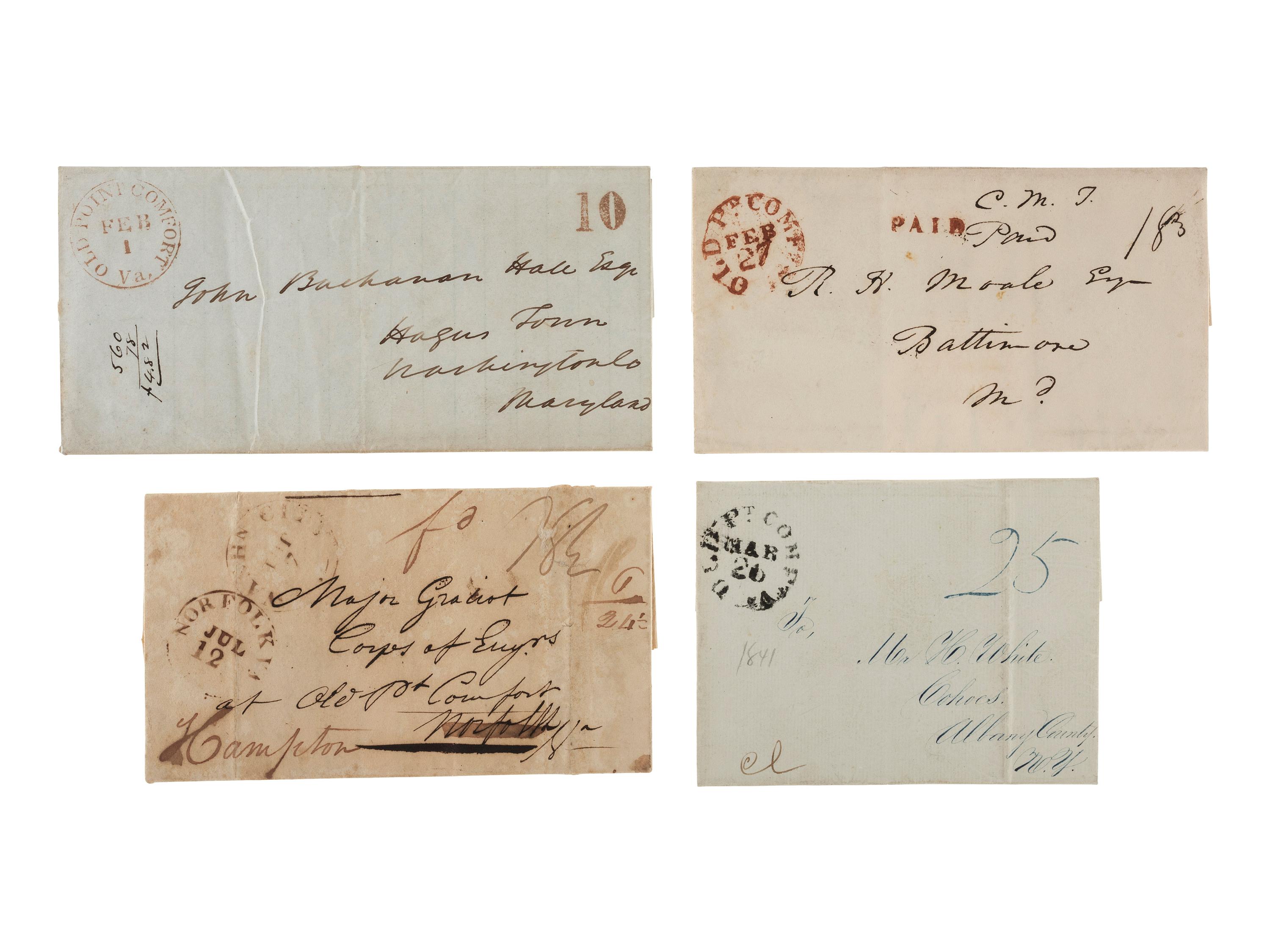 [VIRGINIA] -- [FORT MONROE]. A group of 4 stampless covers related to Fort Monroe, including its early construction.