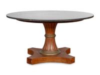 A Directoire Style Parcel-Gilt Walnut and Marble Top Pedestal Table