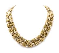 A 14 Karat Yellow and White Gold Byzantine Chain Necklace, 50.70 dwts.
