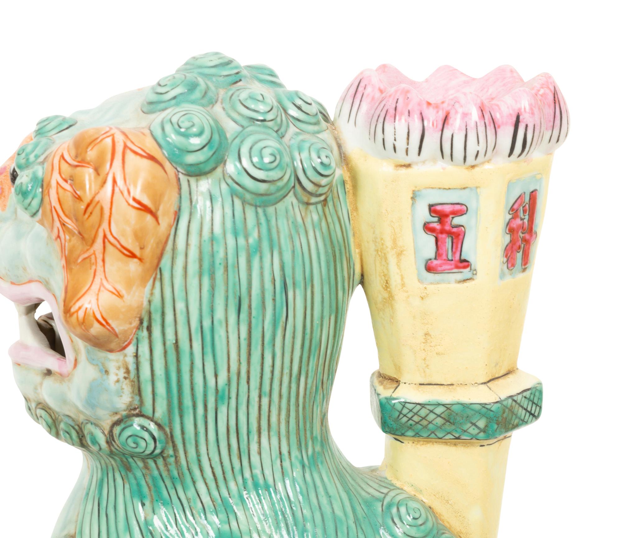 A Pair of Chinese Glazed Ceramic Seated Foo Lions