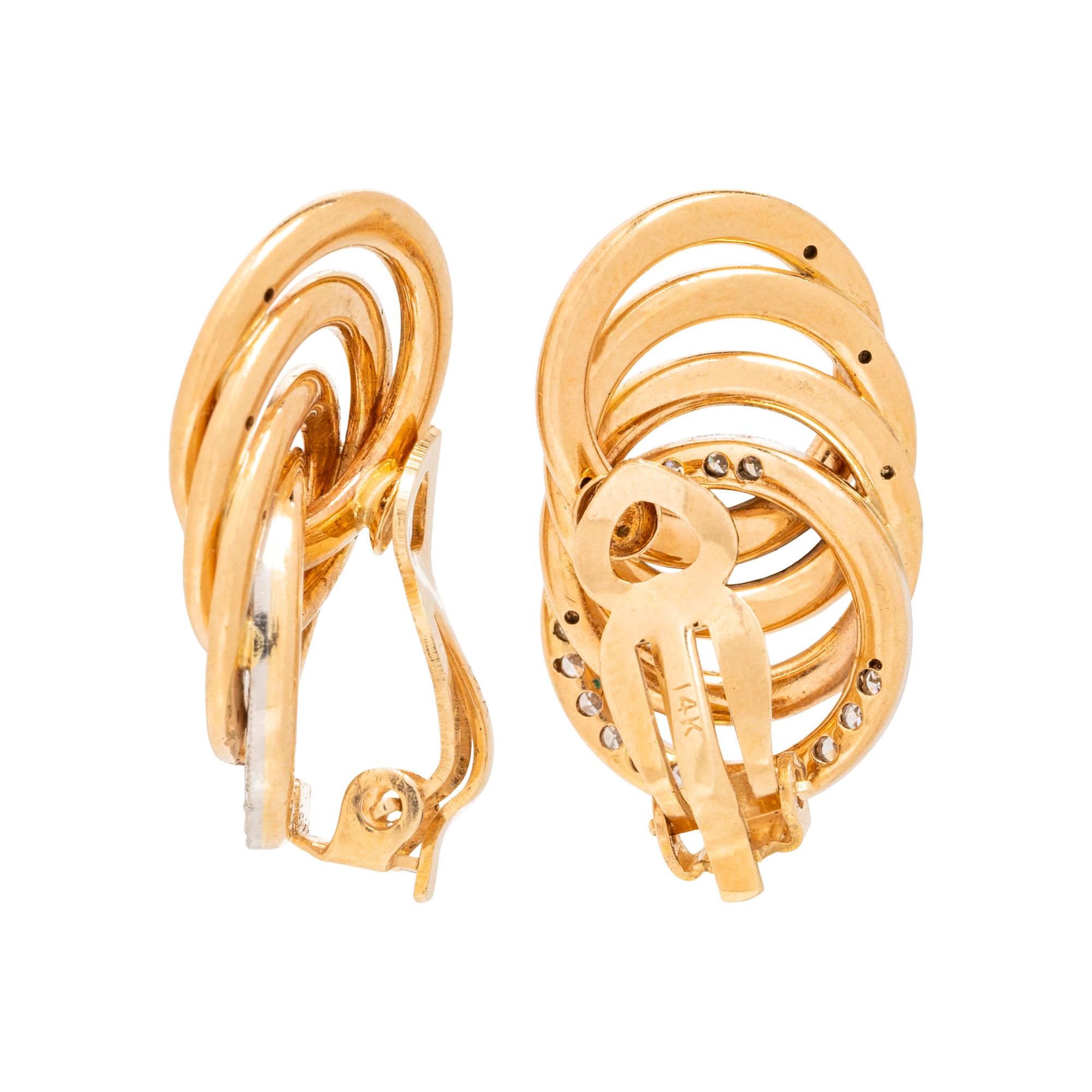 YELLOW GOLD, PLATINUM AND DIAMOND EARCLIPS